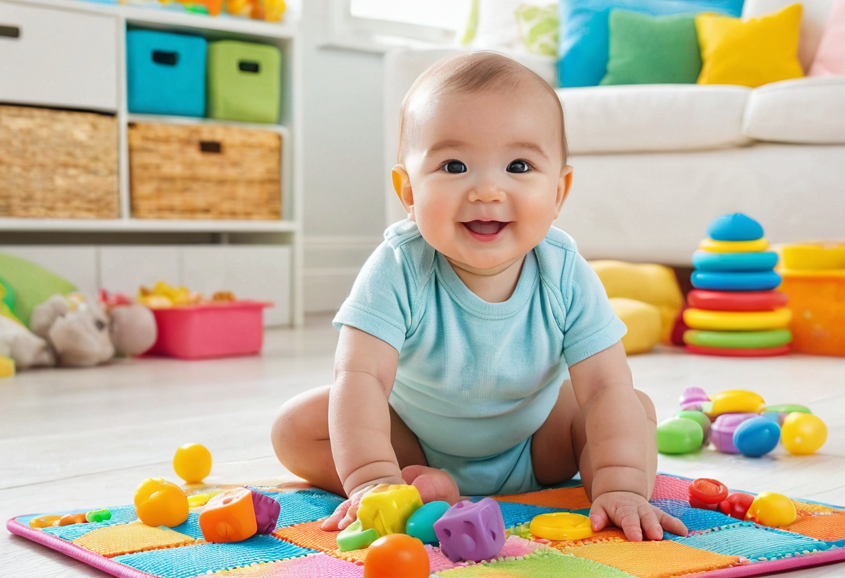 Bé 7 tháng tuổi vui vẻ tập bò và khám phá thế giới xung quanh.
